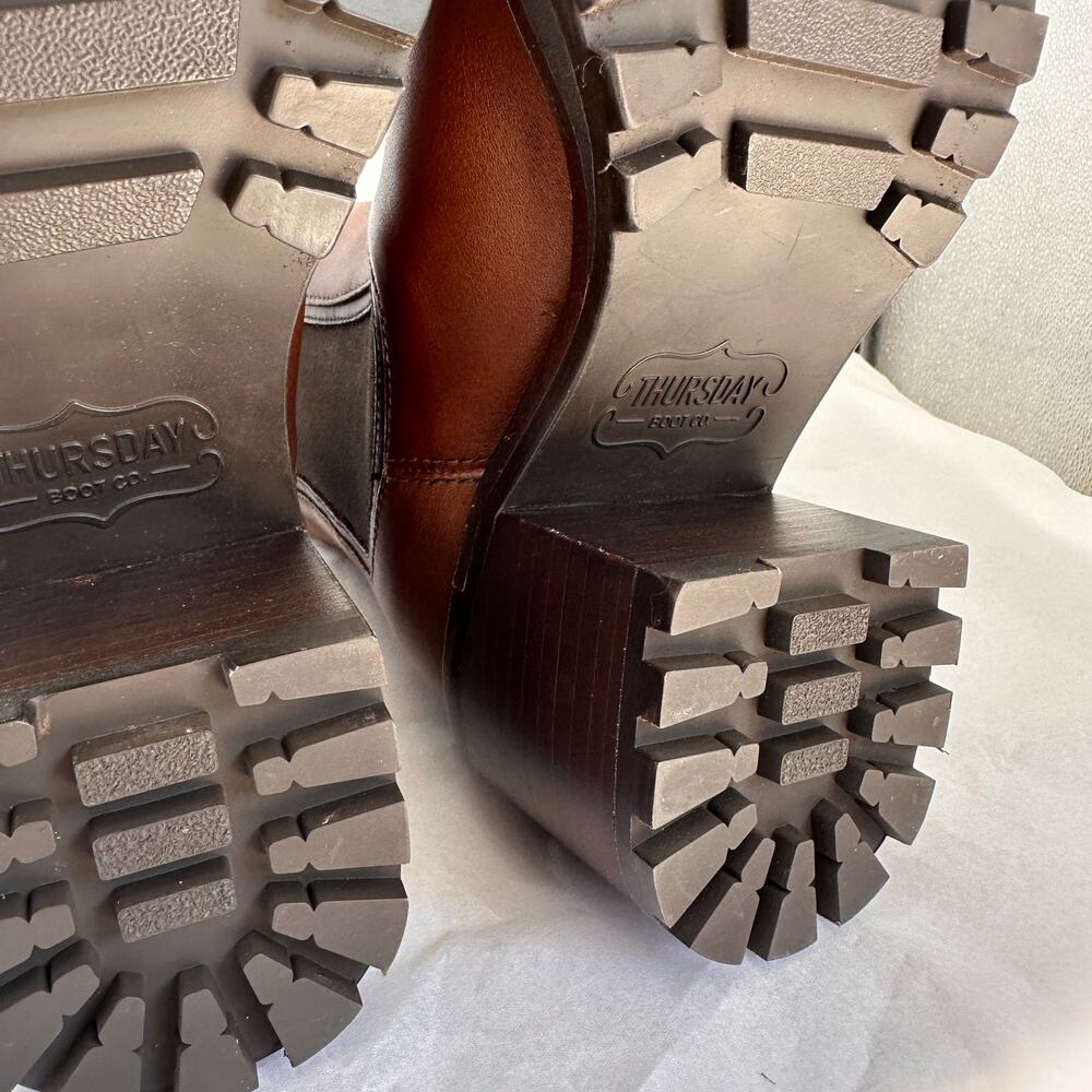 THURSDAY BOOT CO Knockout Heeled Leather Boots in Toffee Brown // 7 - Picture 11 of 13